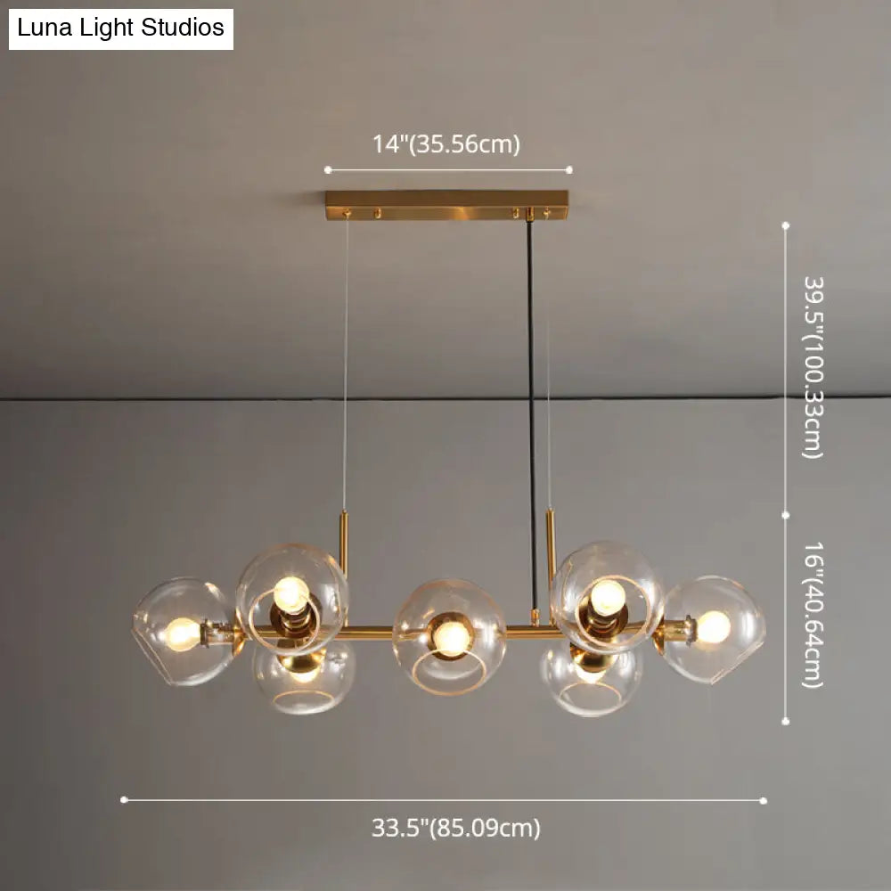 Mid-Century Gold Island Pendant Light - 8 Lights Spherical Glass Perfect For Dining Table