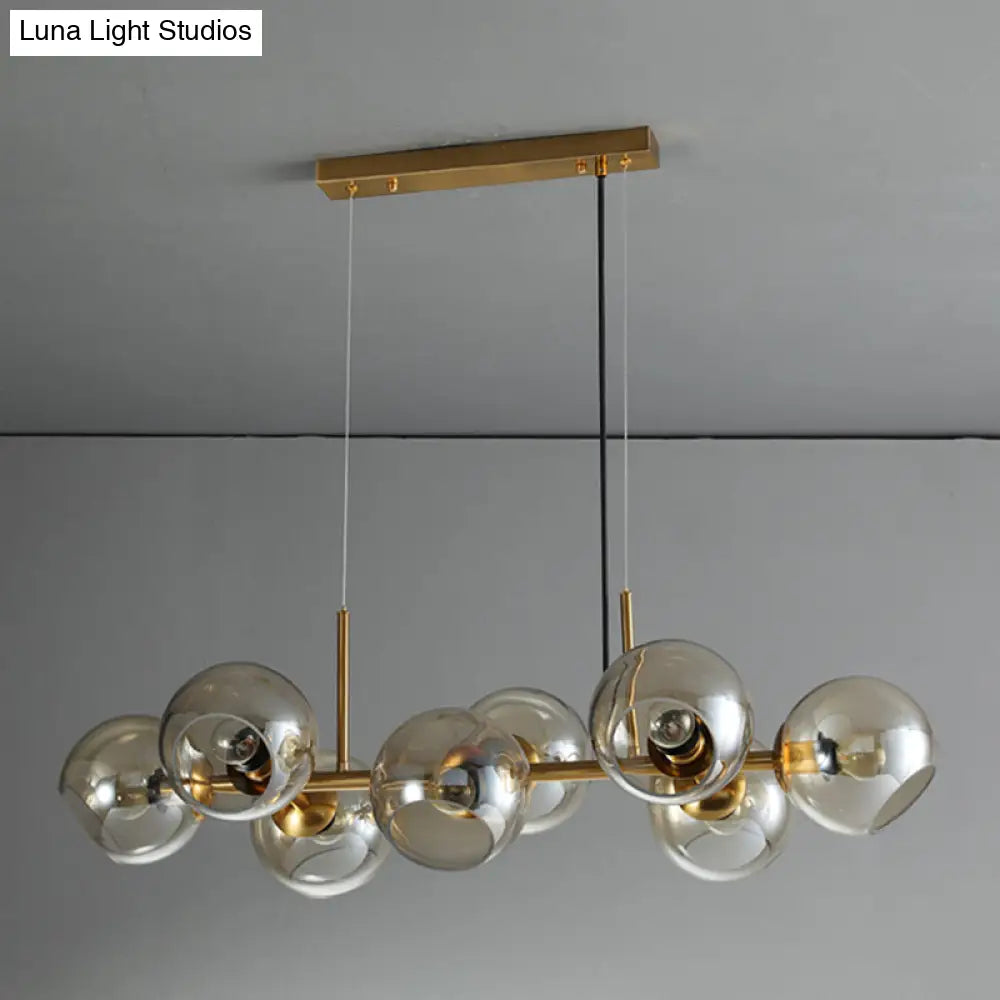 Mid-Century Gold Island Pendant Light - 8 Lights Spherical Glass Perfect For Dining Table