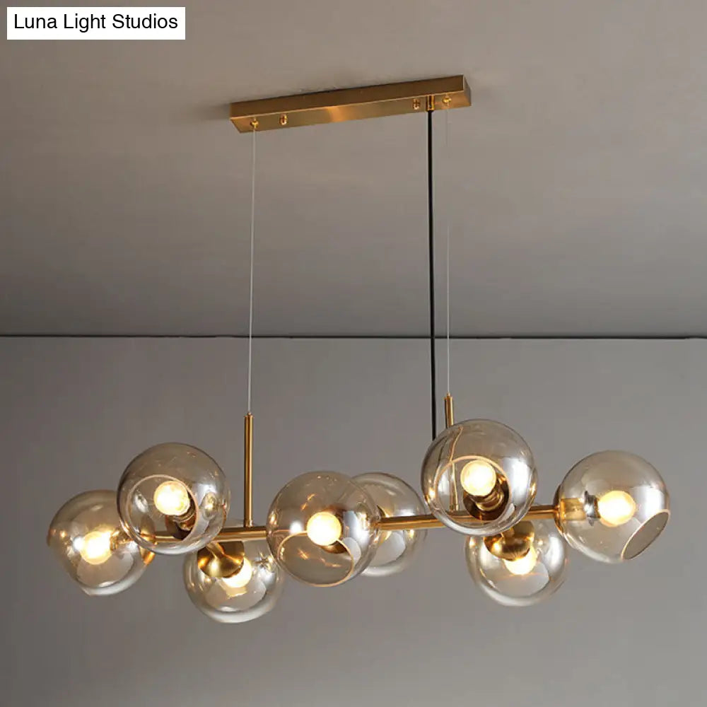 Mid-Century Gold Island Pendant Light - 8 Lights Spherical Glass Perfect For Dining Table