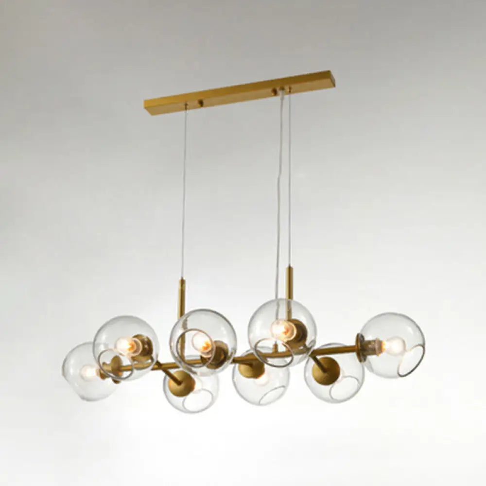 Mid-Century Gold Island Pendant Light - 8 Lights Spherical Glass Perfect For Dining Table Clear