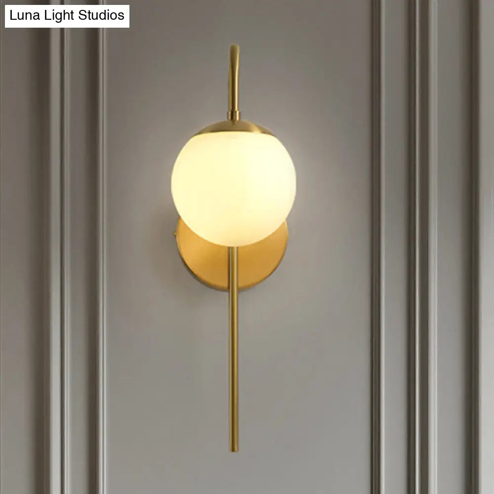Minimal Frosted Glass Sphere Wall Sconce With Gold Gooseneck Arm - White Lighting Fixture