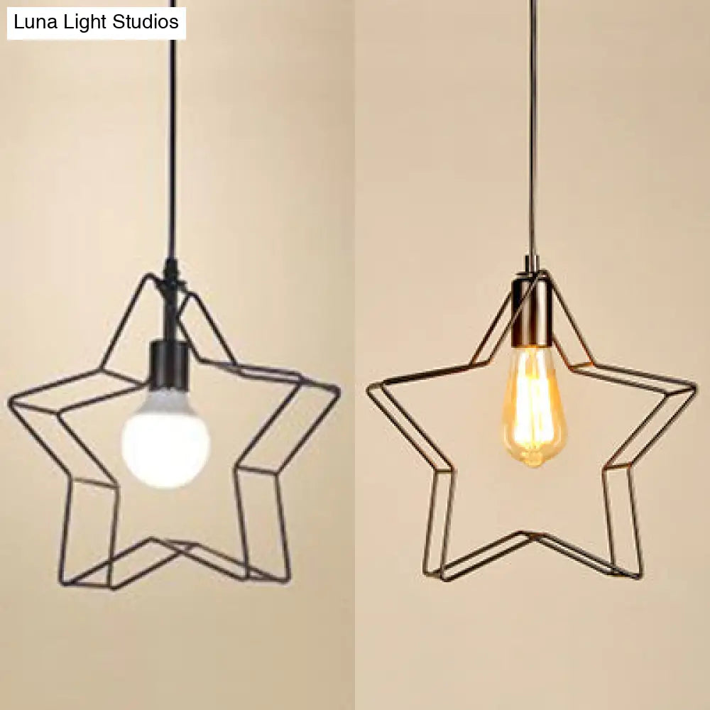 Minimalist Black/Bronze Metal Wire Pendant Lighting For Living Room - Star Ceiling Hanging Light