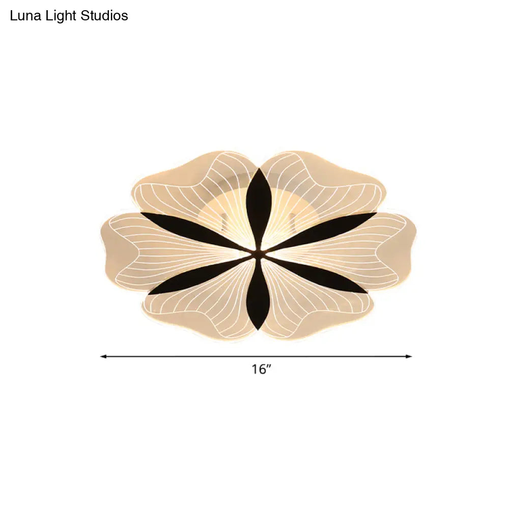 Minimalist Black Floral Flush Mount Led Ceiling Light For Bedroom - White/Warm Option
