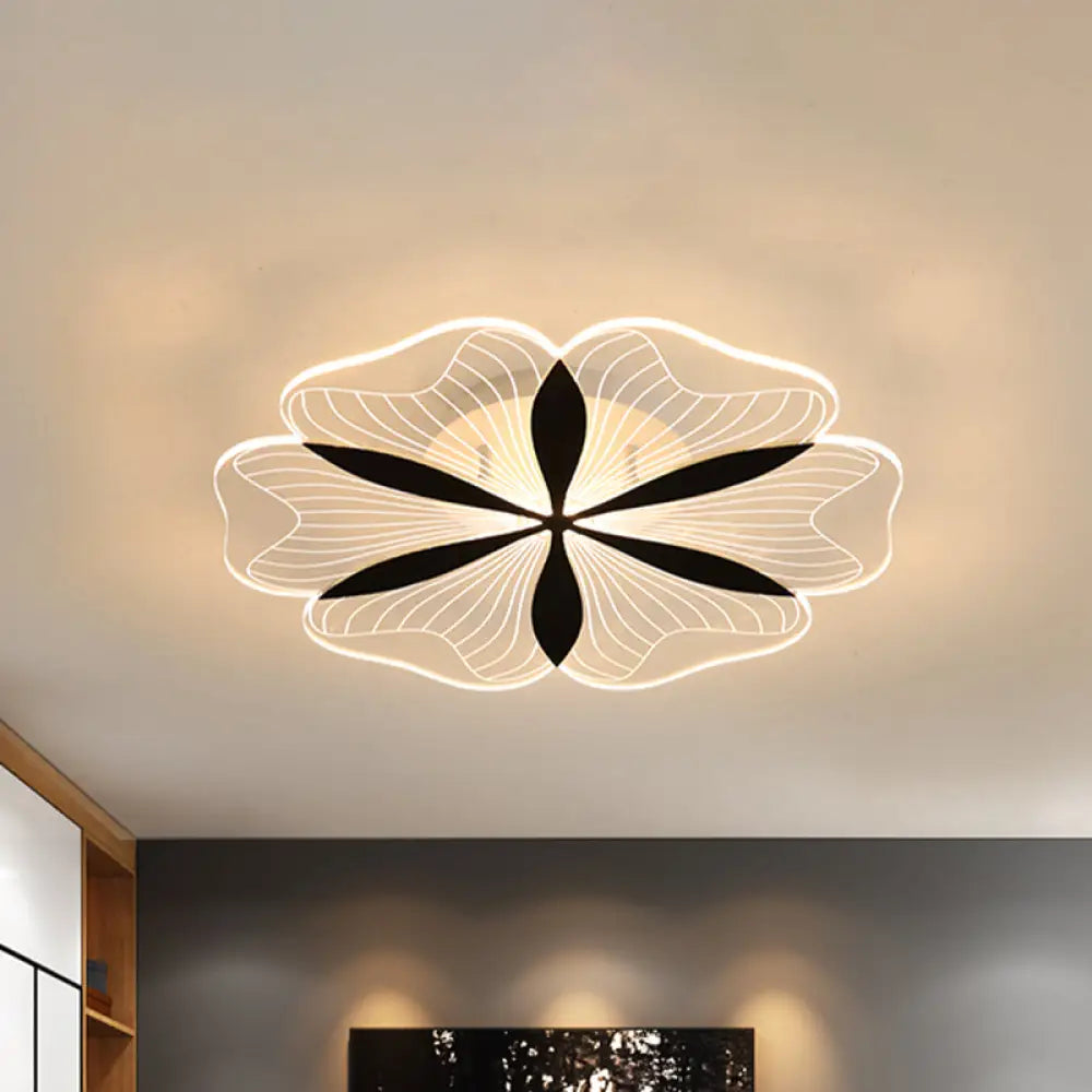 Minimalist Black Floral Flush Mount Led Ceiling Light For Bedroom - White/Warm Option / White