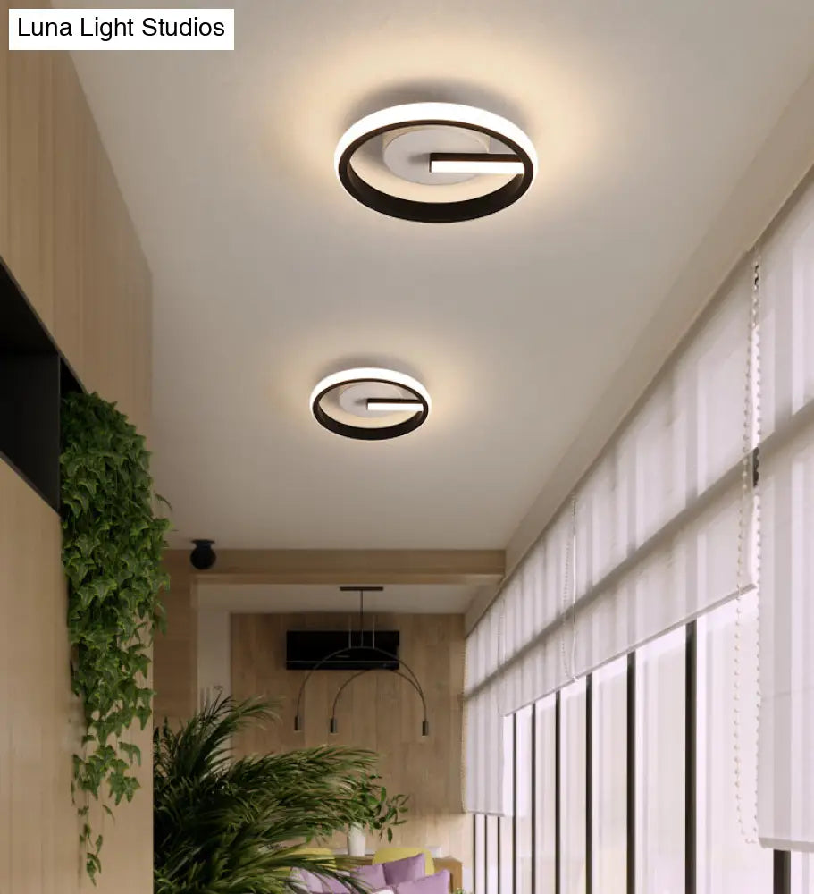 Minimalist Black Led Ceiling Flush Mount Light With Circle Metal Shade