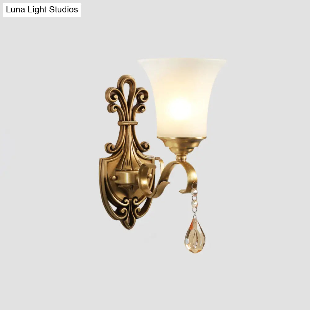 Minimalist Frosted Glass Wall Light Fixture - Gold Tapered Mounted Lamp For Corridor