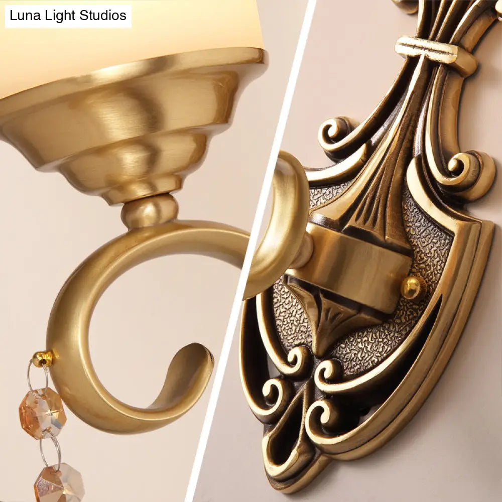 Minimalist Frosted Glass Wall Light Fixture - Gold Tapered Mounted Lamp For Corridor