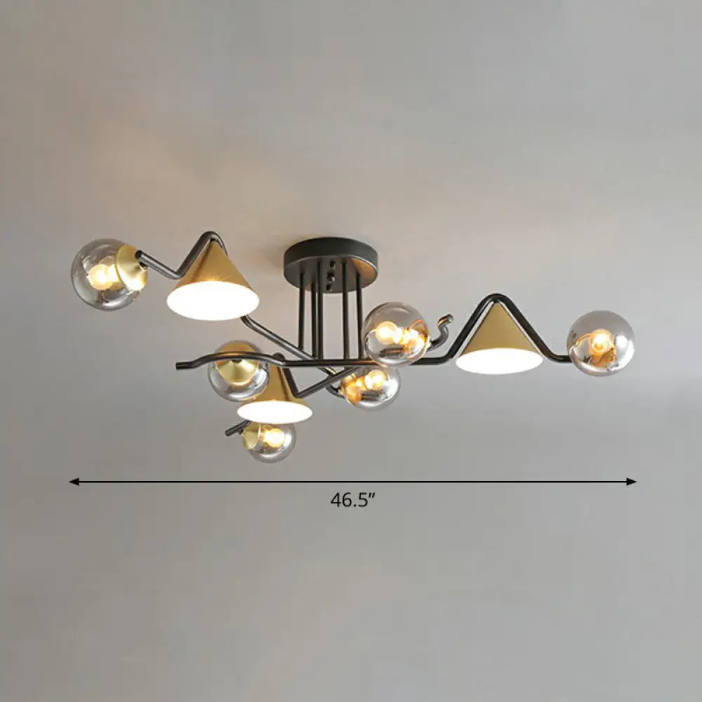 Minimalist Glass Semi Flush Ceiling Light - Cone And Ball Shaped Black - Brass Finish 9 / Smoke Gray