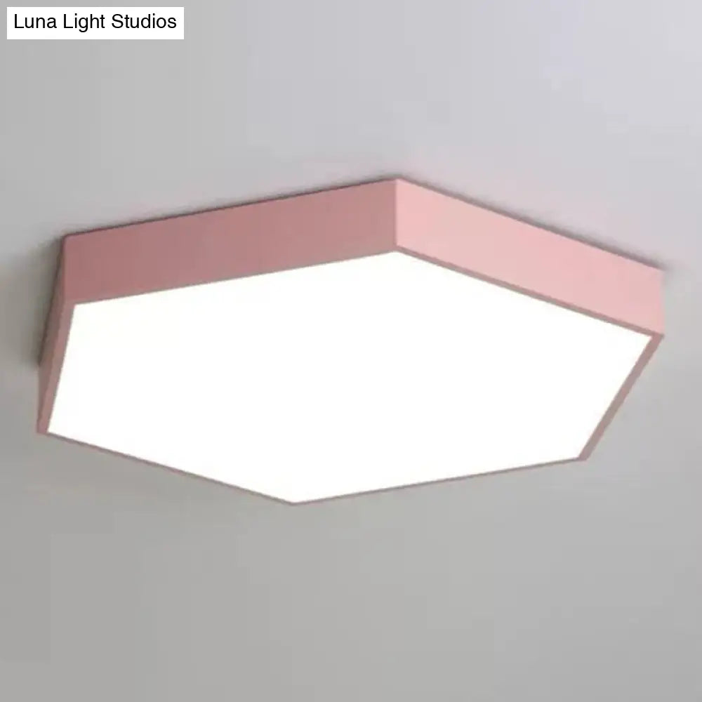 Minimalist Hexagon Flush Mount Ceiling Light Fixture With Acrylic Finish - 1 Pink / 16 White