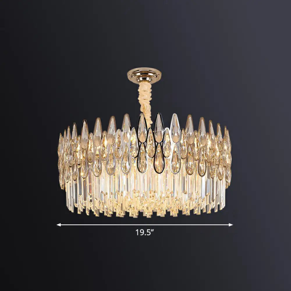 Minimalist K9 Crystal Drum Pendant Light For Living Room Chandelier 7 / Clear