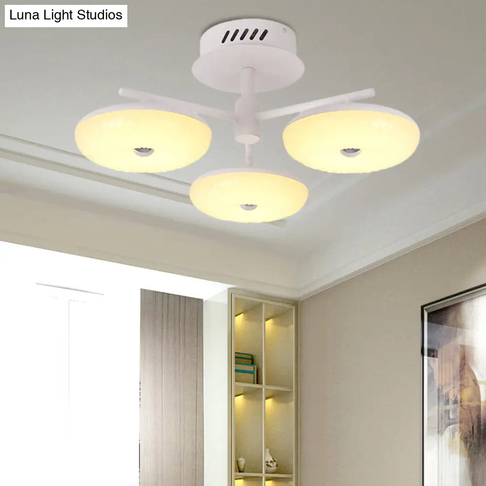 Minimalist Led Restaurant Flush Light Fixture - White Semi Ceiling Mount With Doughnut Acrylic