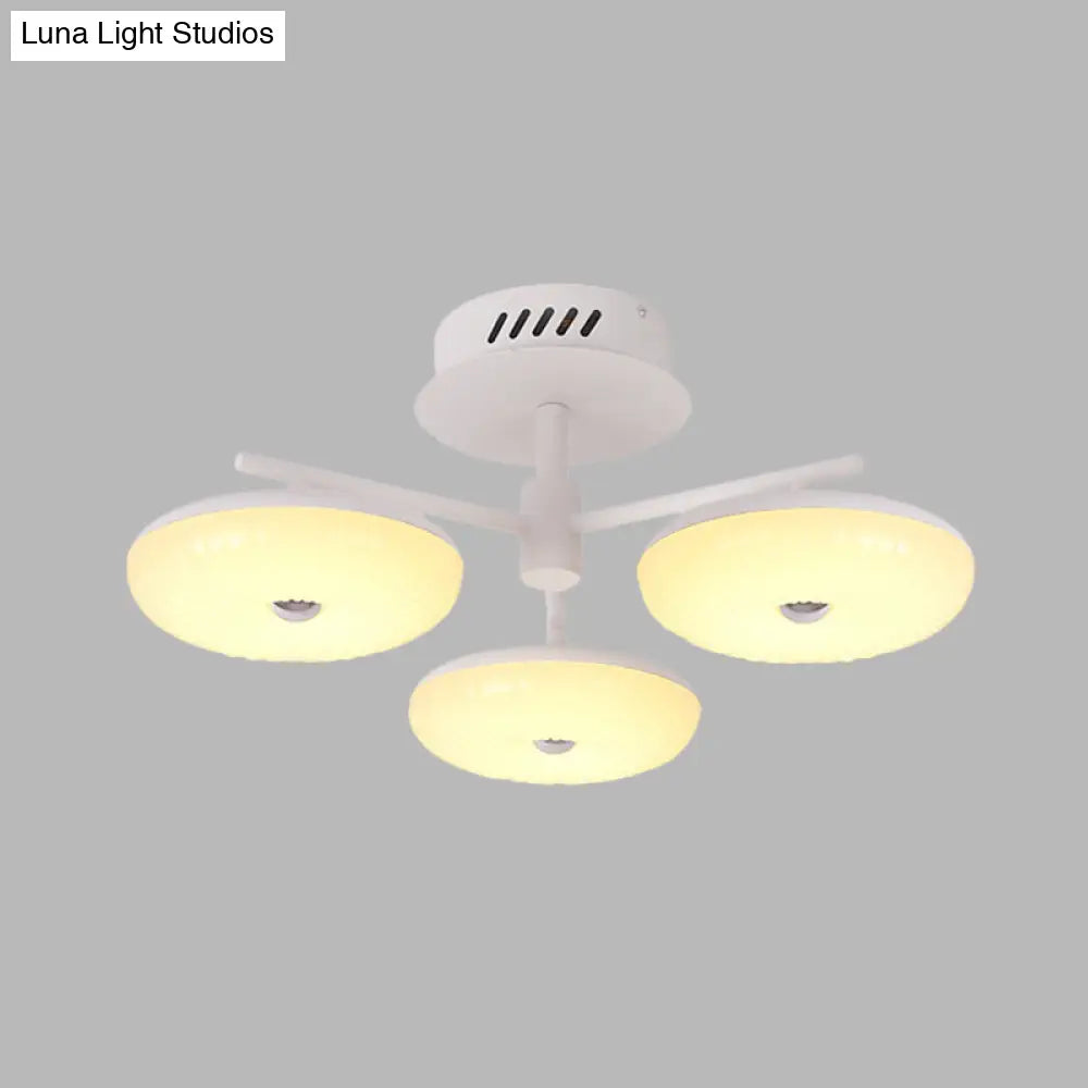 Minimalist Led Restaurant Flush Light Fixture - White Semi Ceiling Mount With Doughnut Acrylic