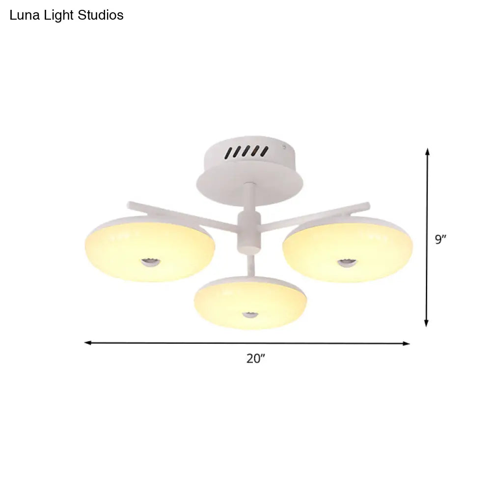 Minimalist Led Restaurant Flush Light Fixture - White Semi Ceiling Mount With Doughnut Acrylic