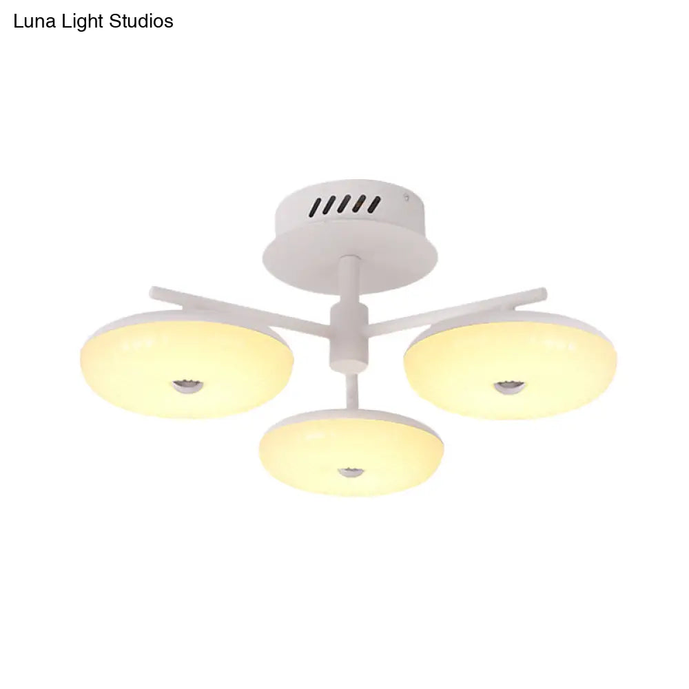 Minimalist Led Restaurant Flush Light Fixture - White Semi Ceiling Mount With Doughnut Acrylic