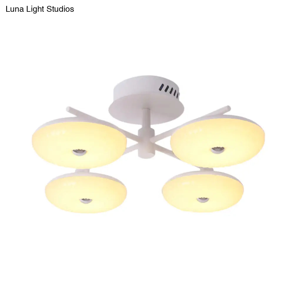 Minimalist Led Restaurant Flush Light Fixture - White Semi Ceiling Mount With Doughnut Acrylic