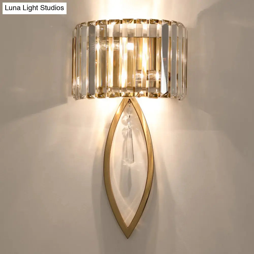 Modern 2-Bulb Gold Flush Mount Sconce With Prismatic Crystal For Aisle Lighting
