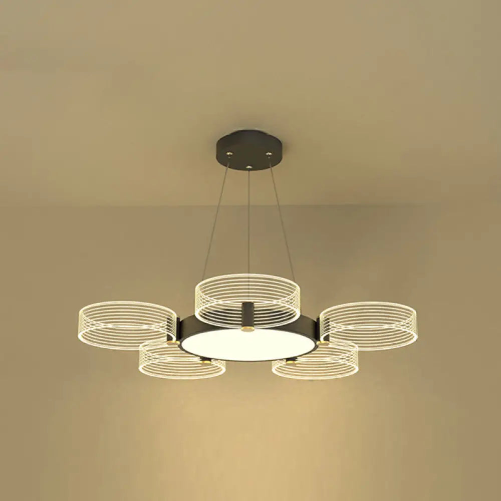 Modern Acrylic Circle Chandelier Pendant Light For Living Room 5 / Black Warm