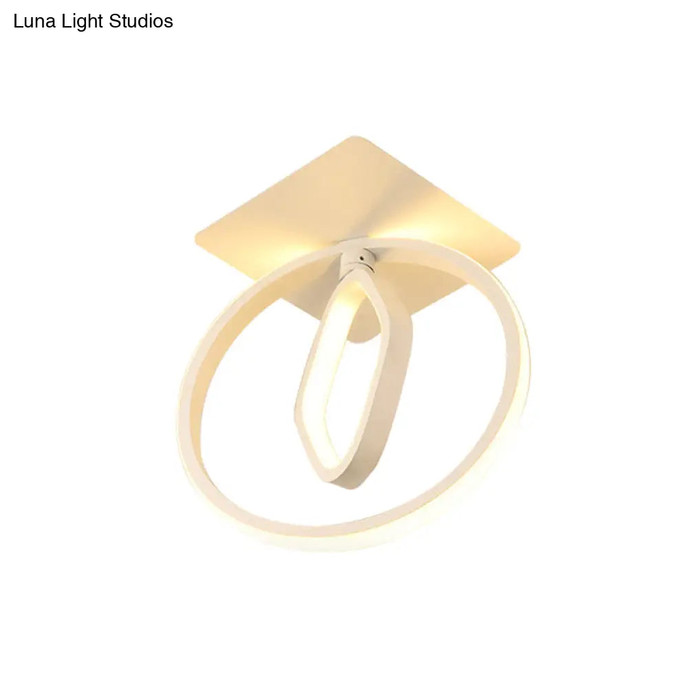 Modern Acrylic White/Black Led Ceiling Lighting For Bedroom - Ring And Rhombus Flush Mount In