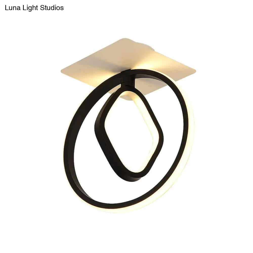 Modern Acrylic White/Black Led Ceiling Lighting For Bedroom - Ring And Rhombus Flush Mount In