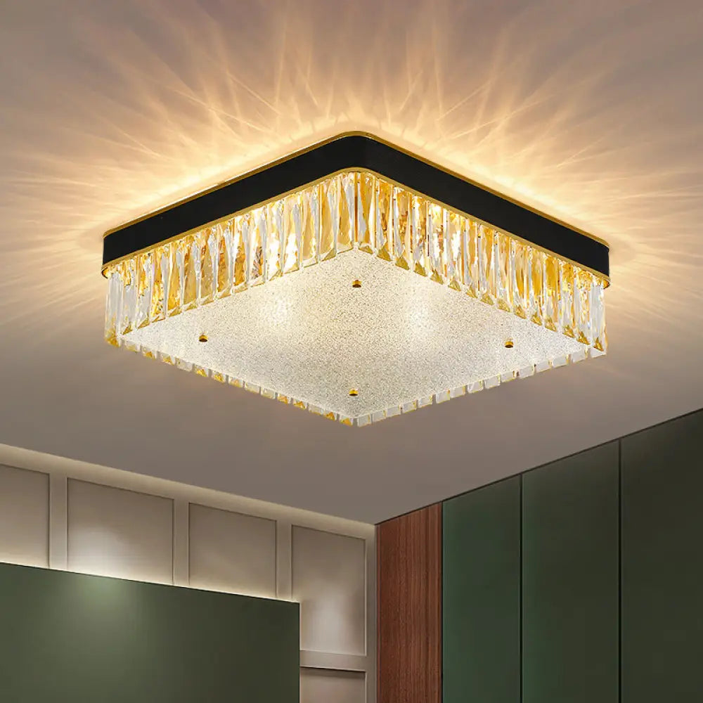 Modern Black Crystal Square Led Flush Mount Ceiling Light For Parlor