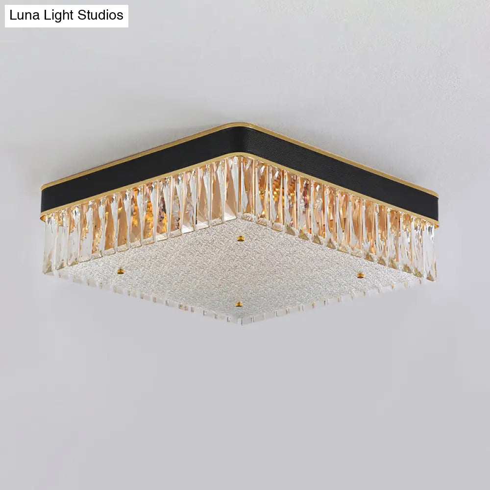 Modern Black Crystal Square Led Flush Mount Ceiling Light For Parlor