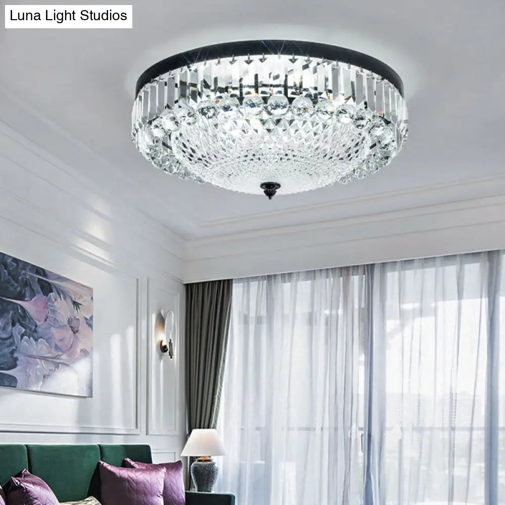 Modern Black Cut - Crystal Flush Mount Lamp For Bedroom Ceiling Lighting