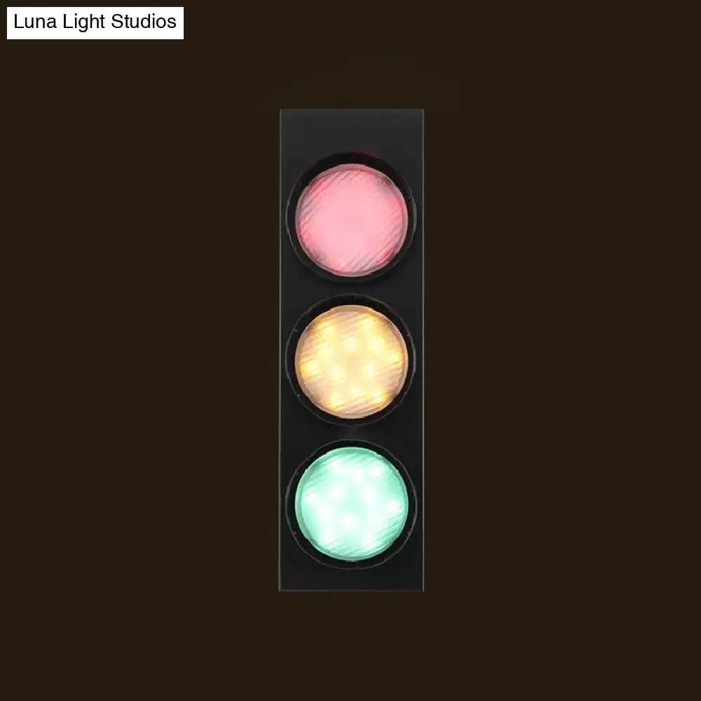 Modern Black Metallic Traffic Light Wall Sconce With 3 Lights - Aisle Mount