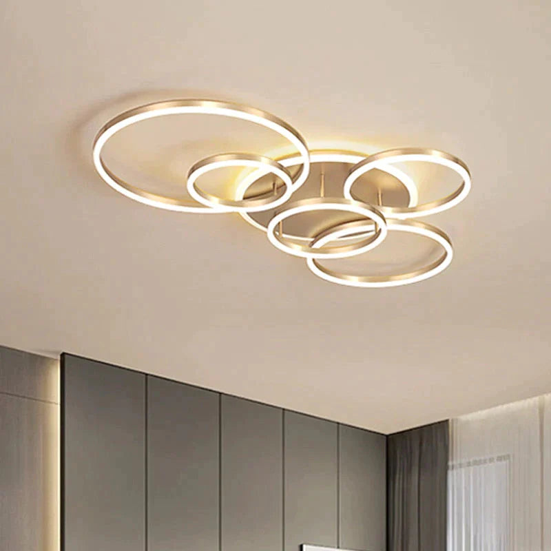 Modern Ceiling Lights For Living Room Circle Gold Brown Led Plafon Decor Bedroom Lamps Fixture With