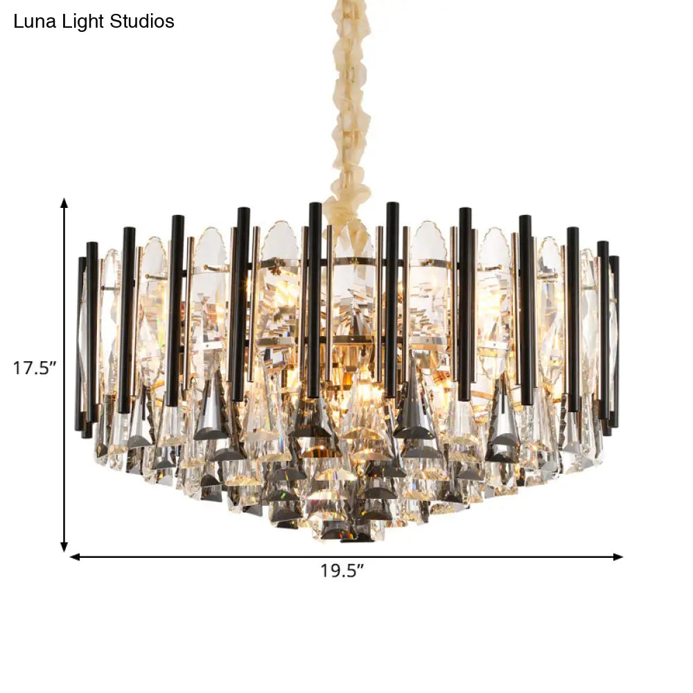 Modern Clear Crystal Chandelier with 12 Tapered Heads and Triangular Drops Black Tubes Clear