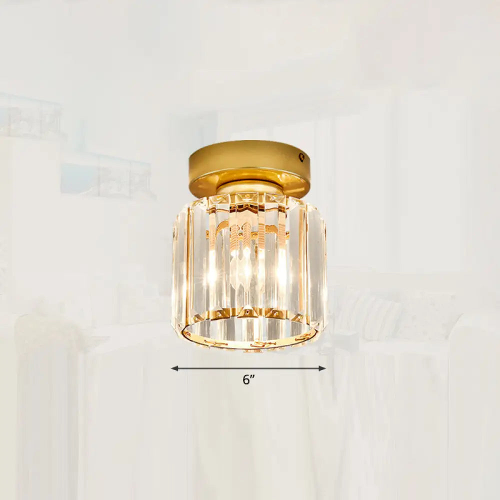 Modern Crystal 1 - Light Corridor Semi Flush Mount Lamp - Small Ceiling Mounted Light Gold / Round