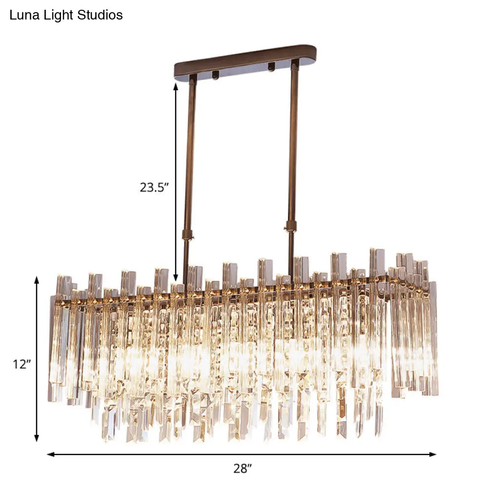 Modern Crystal Block 5-Light Chrome Chandelier - Rectangular Hanging Light Fixture For Dining Room