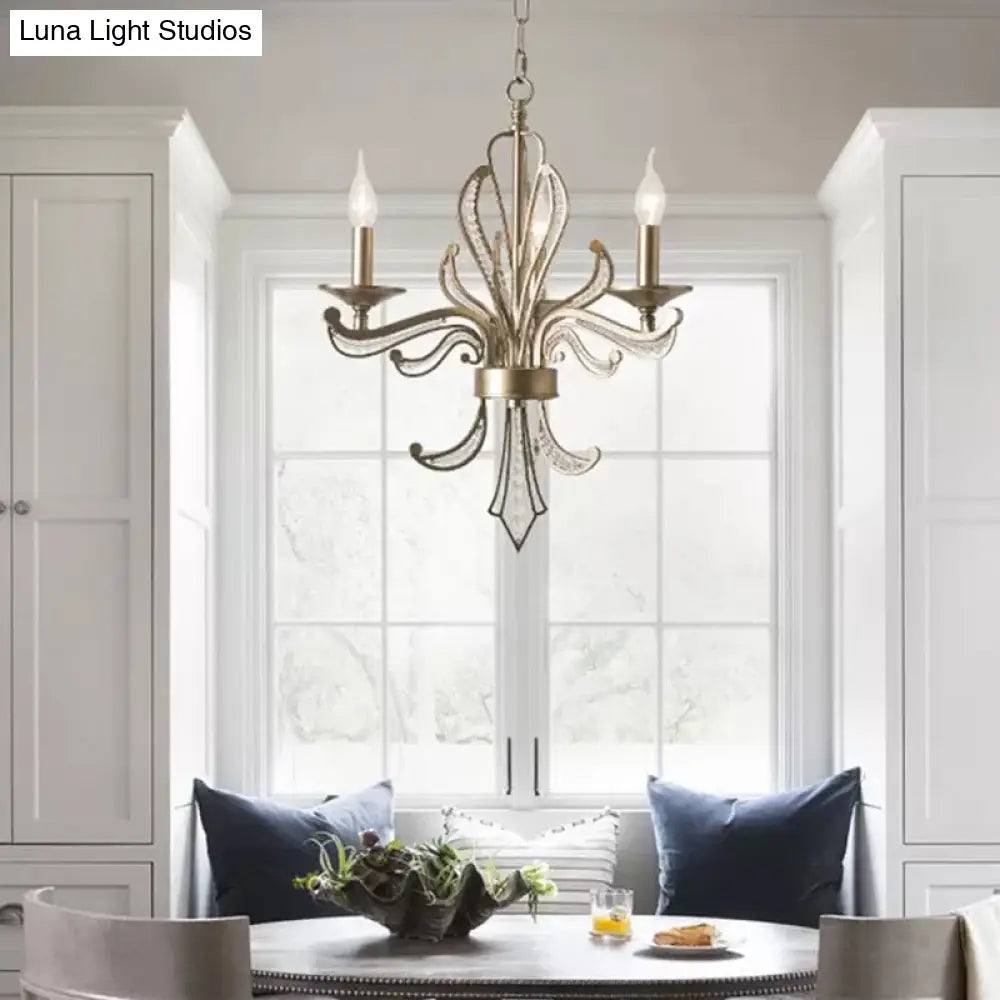 Modern Crystal Candle Chandelier: Gold Pendant Lighting Fixture For Bedroom (3/6 Bulbs)