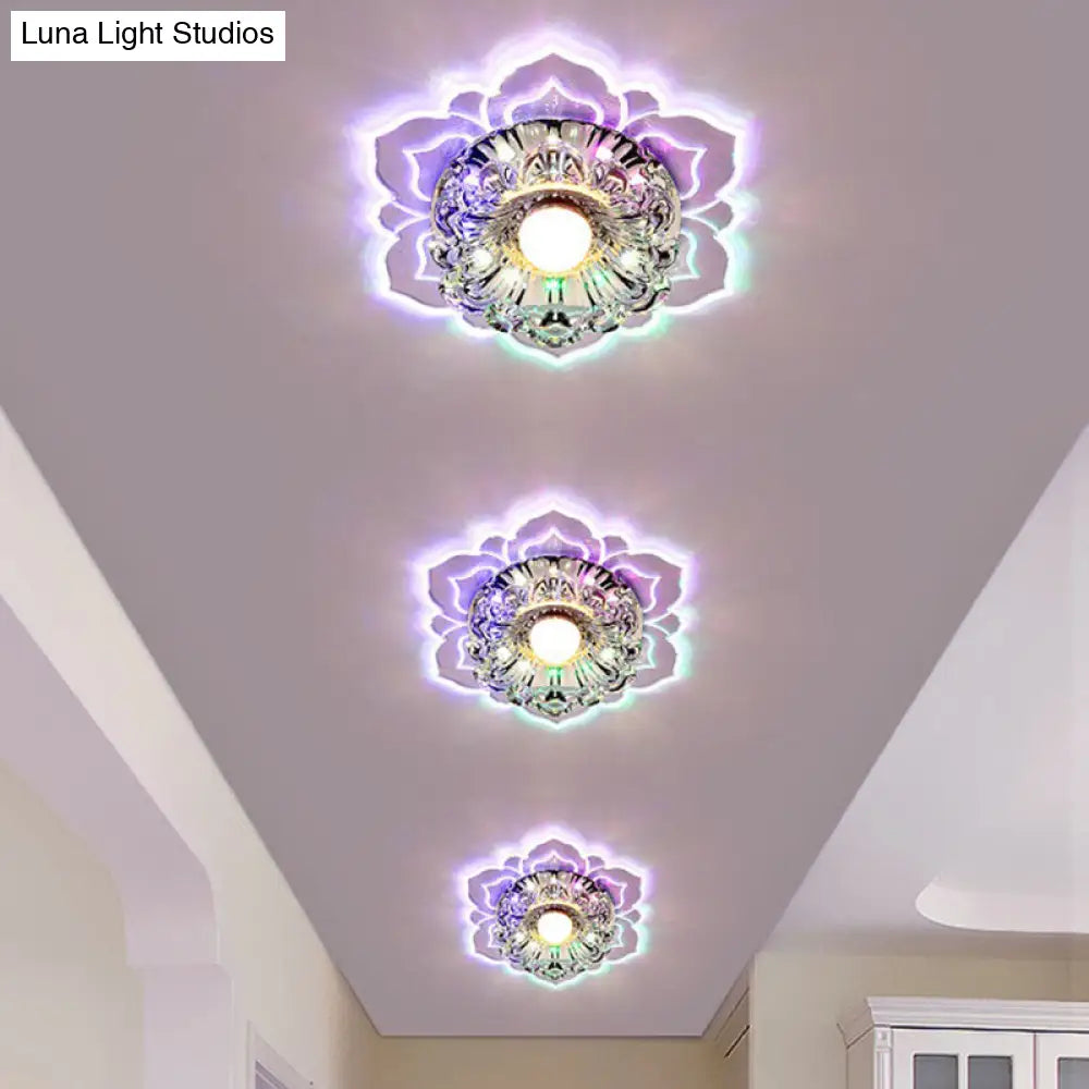 Modern Crystal Flower Led Ceiling Light For Entryway - Clear Flushmount / 3W Multi Color