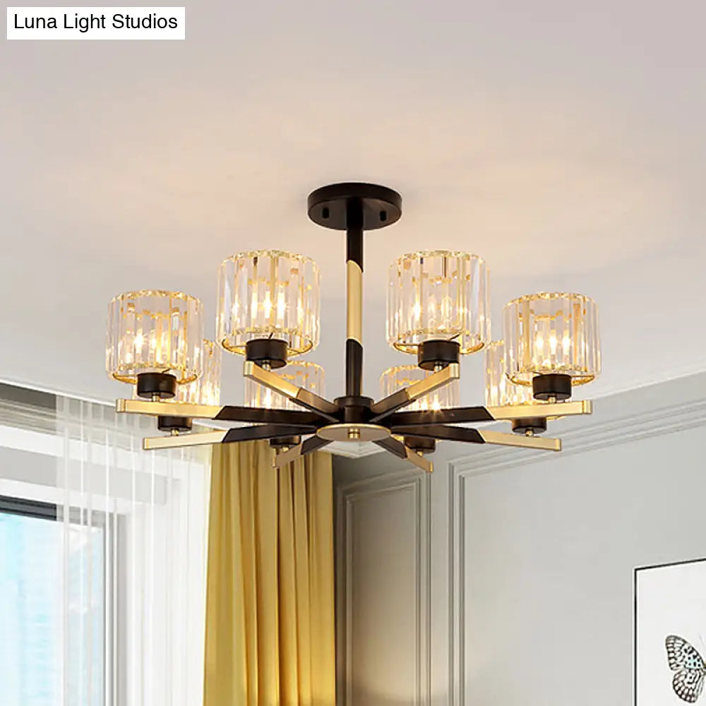 Modern Cylindrical Crystal Semi Flush Chandelier In Black - 6/8 - Head Living Room Ceiling Light