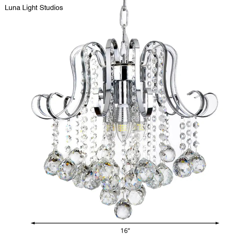 Modern Geometric Crystal Ball Pendant Light - Chrome Finish - 4 Lights Chrome