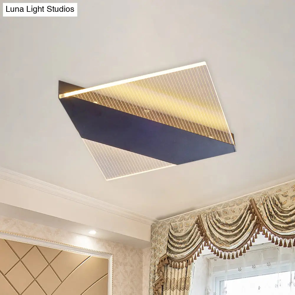 Modern Geometric Led Ceiling Lamp - Black/White/Gold Flush Mount For Bedroom White/Warm Light