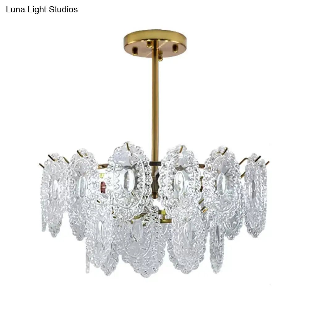Modern Gold Glass Chandelier: Layered Scalloped Design 4/6 Clear Bulbs Hanging Bedroom Light Fixture