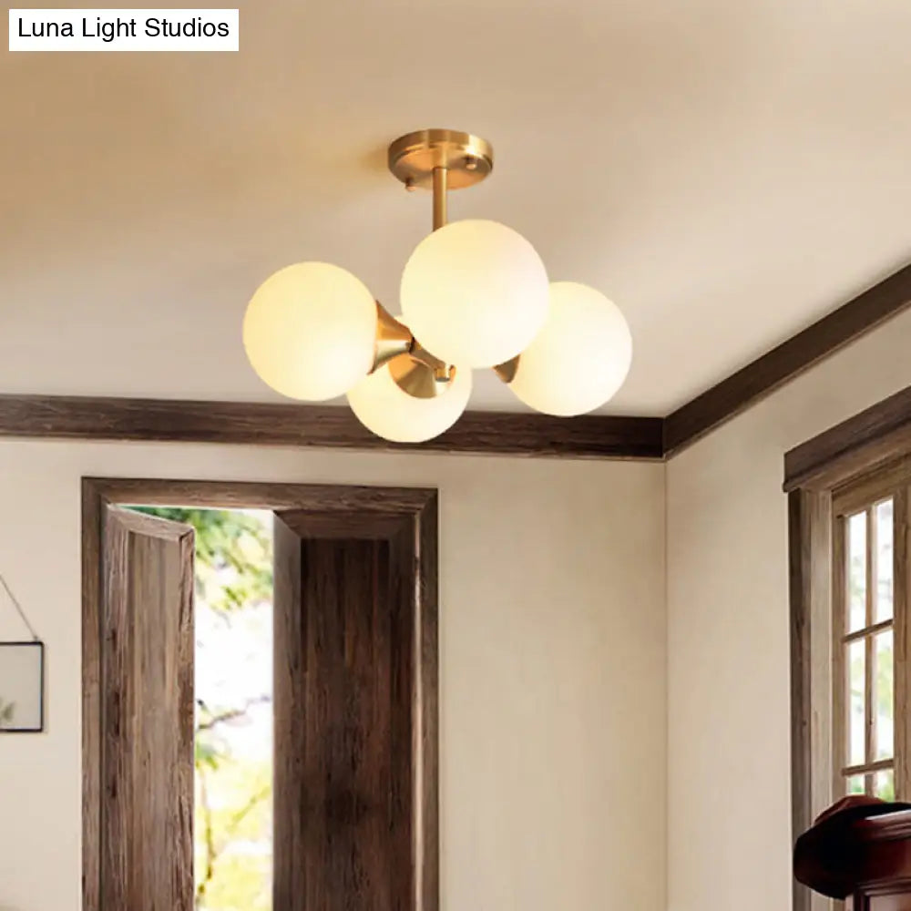 Modern Gold Metal Chandelier With Opal Glass Shade - 4-Light Ceiling Fixture For Bedroom