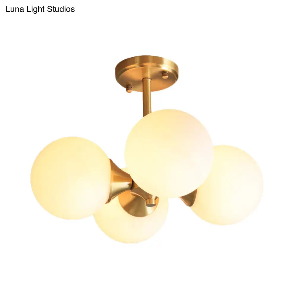 Modern Gold Metal Chandelier With Opal Glass Shade - 4-Light Ceiling Fixture For Bedroom