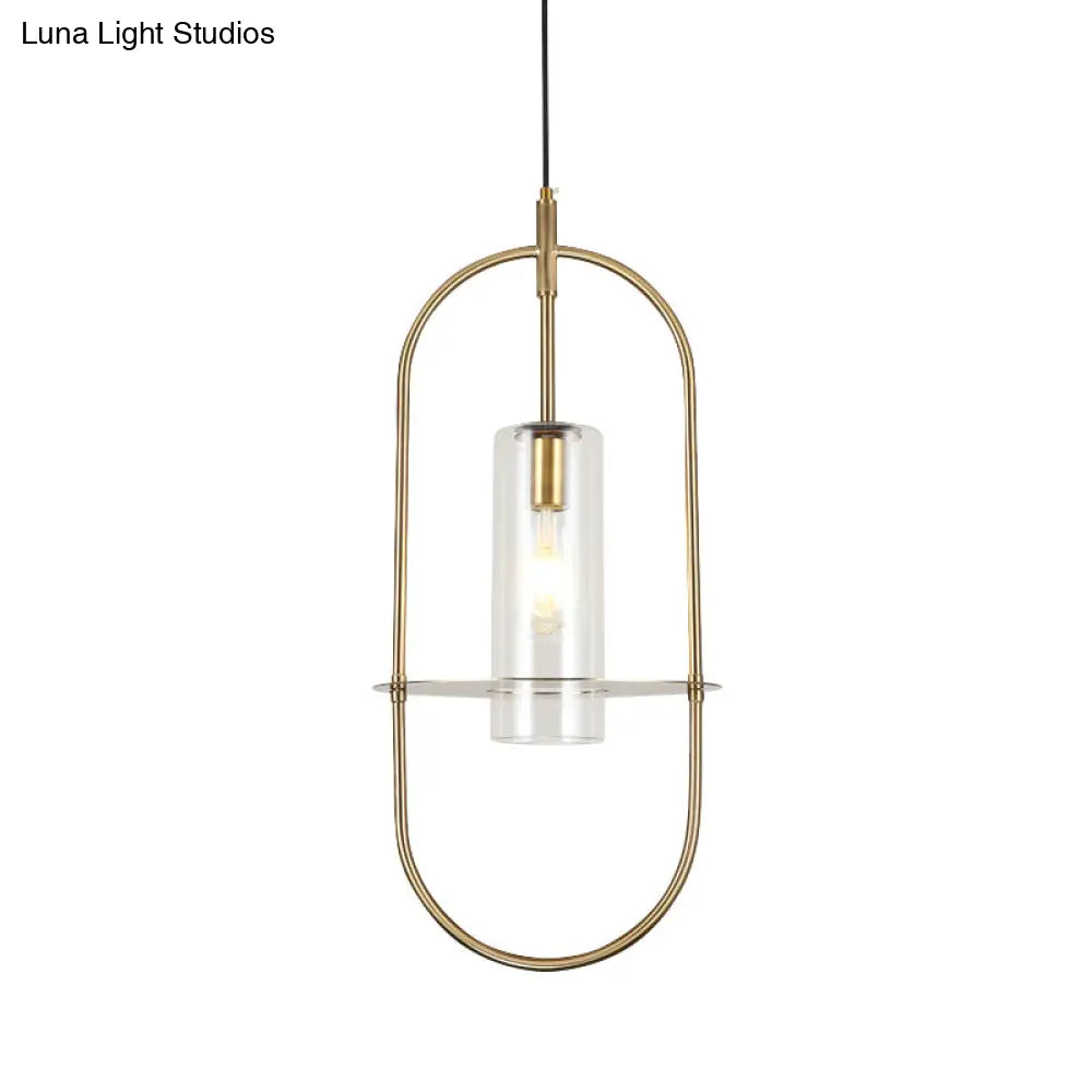 Modern Gold Metal Cylinder Hanging Light Fixture - 1 Ceiling Pendant For Living Room