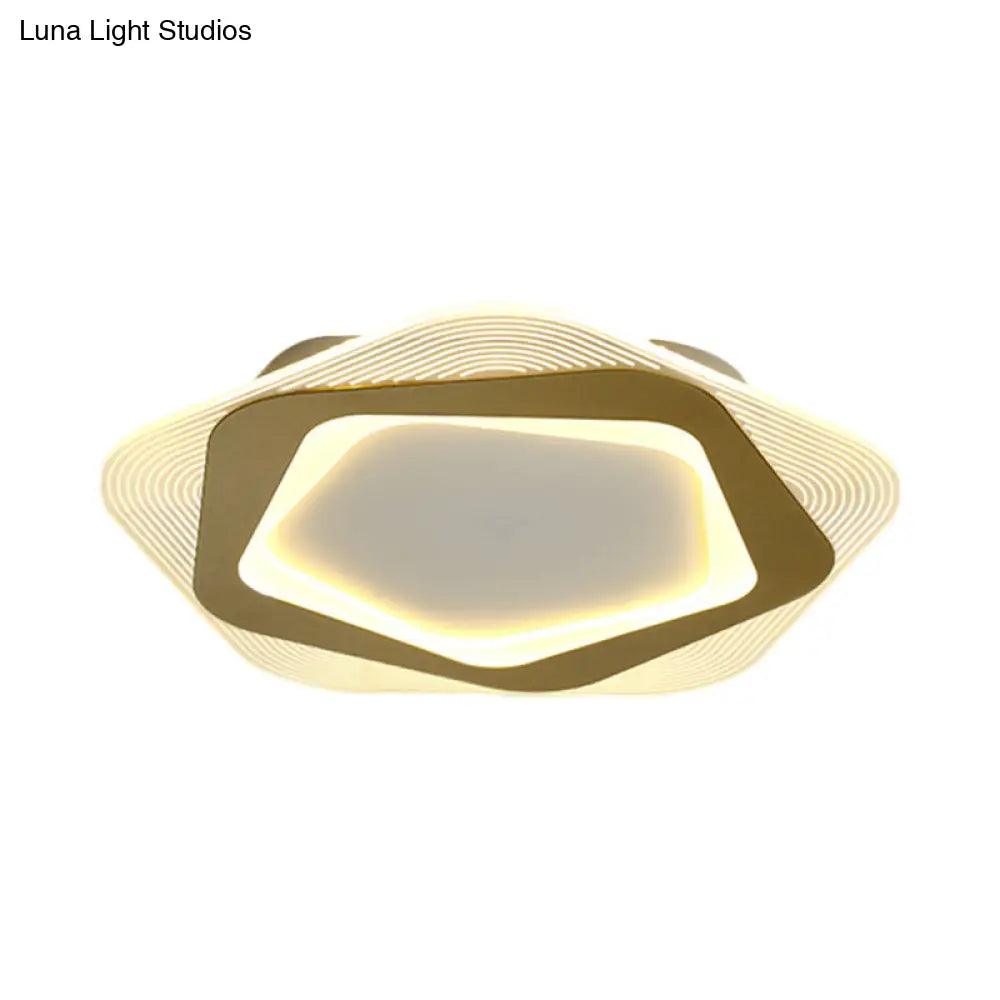 Modern Gold Metal Flush Mount Ceiling Light: Hexagon/Pentagon Shape Led 18’/21.5’ Width -