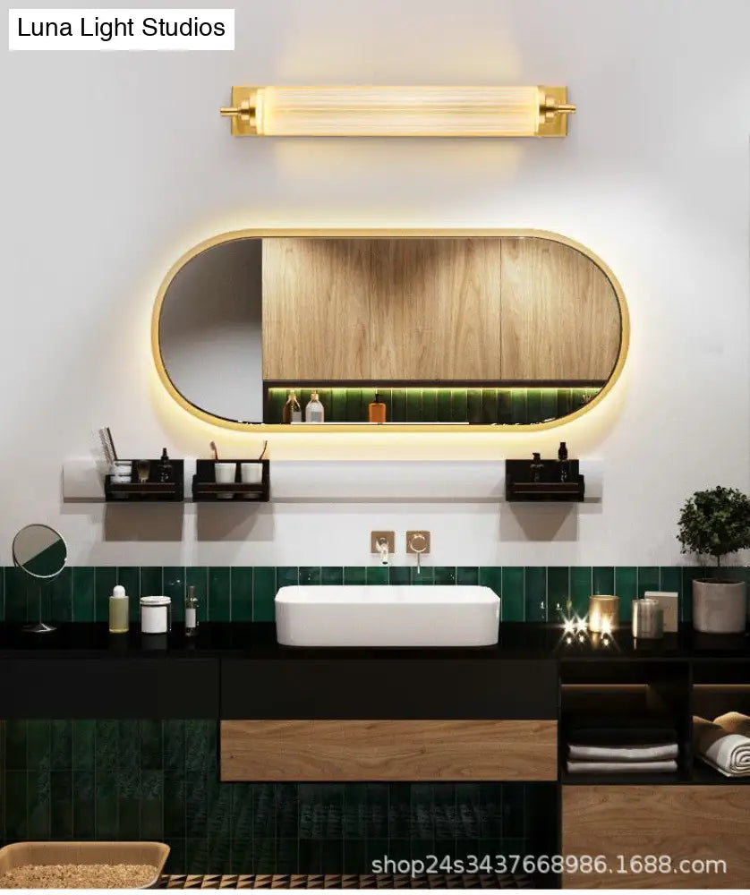 Modern Gold Metal Led Crystal Vanity Sconce - Wall Mounted Mirror Front For Bath