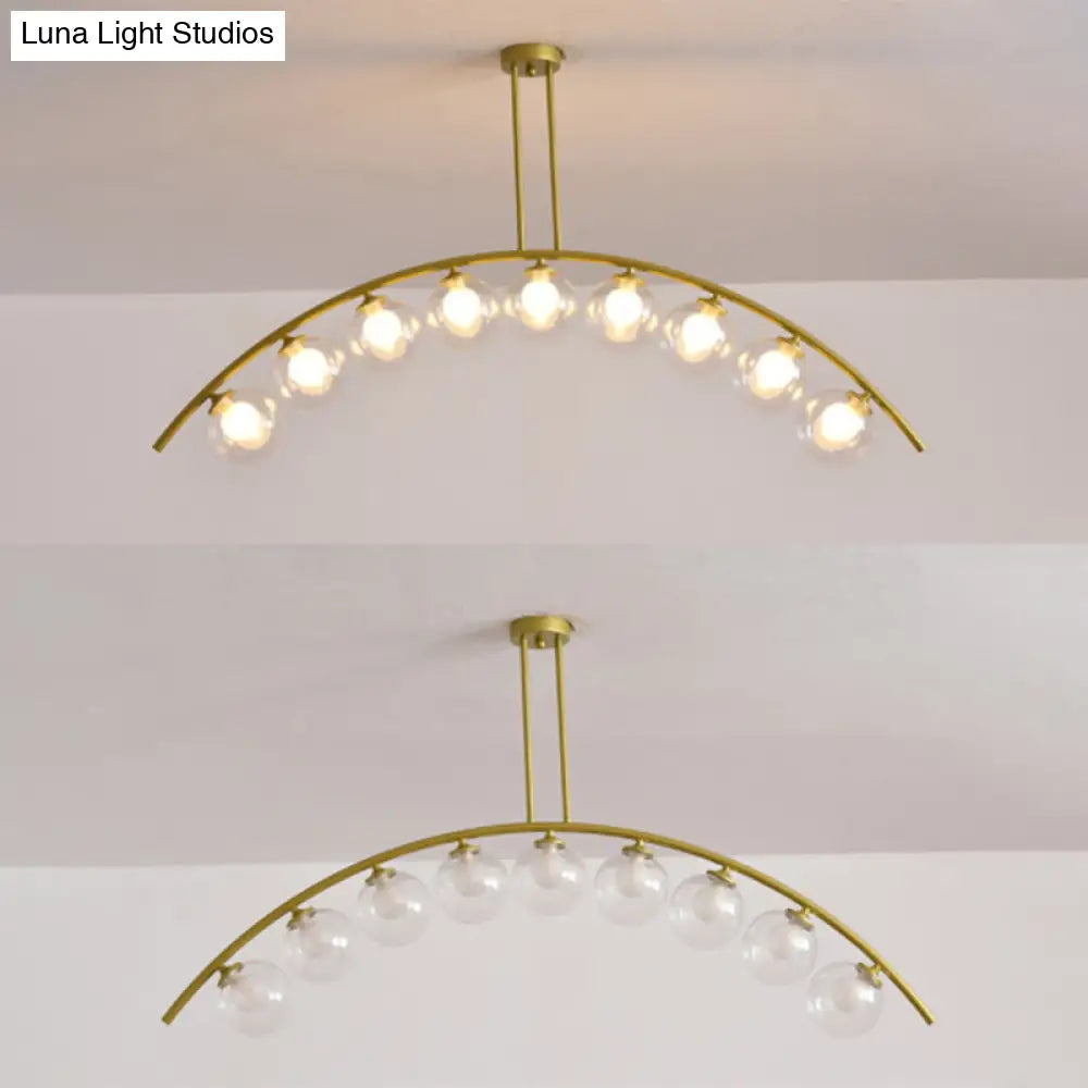 Modern Gold Metal Pendant Lighting With Glass Spherical Shade - Ideal For Dining Table Or Island