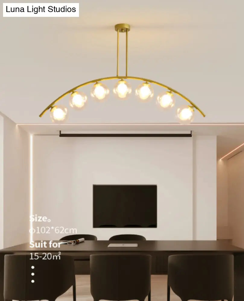 Modern Gold Metal Pendant Lighting With Glass Spherical Shade - Ideal For Dining Table Or Island