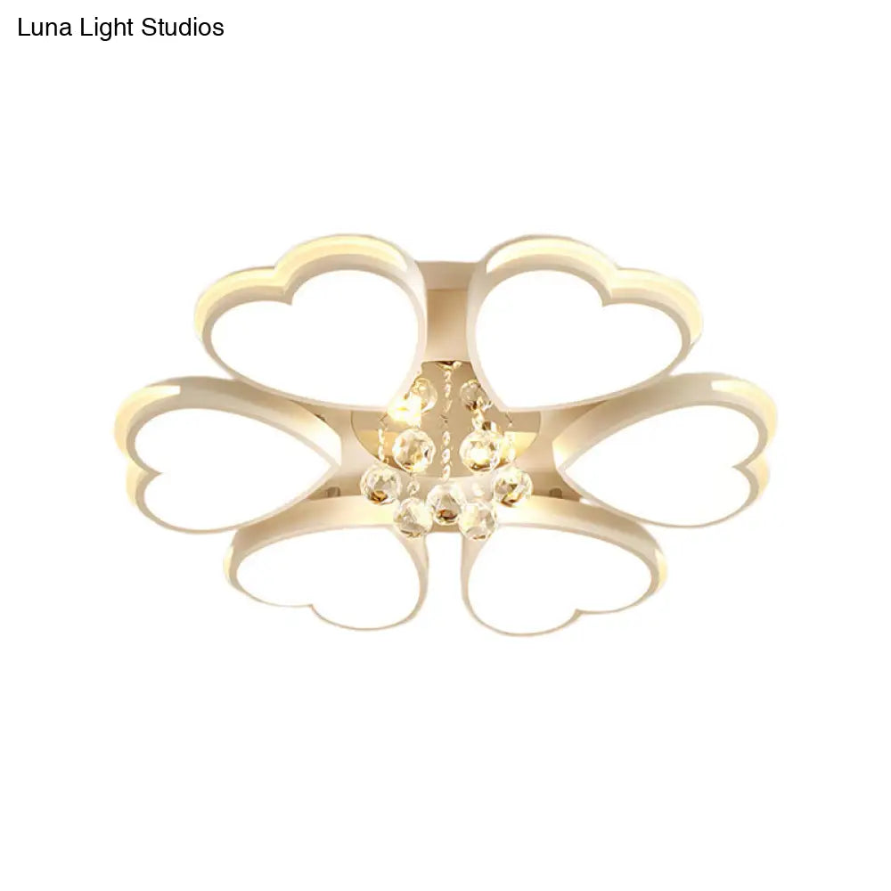 Modern Heart - Shaped Acrylic Flush Mount Light With Crystal Ball - 6 Bulbs White Perfect For