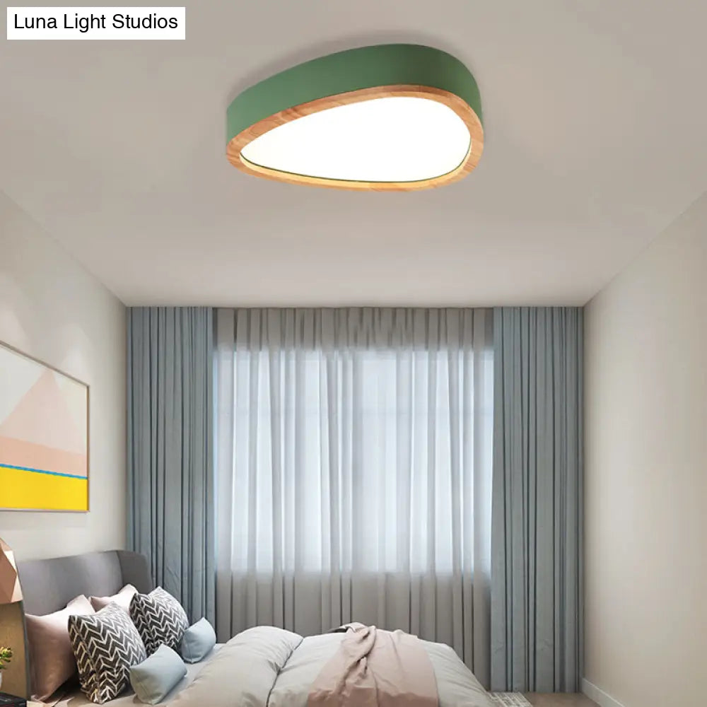 Modern Iron And Wood Drop Flush Mount Ceiling Light - Unique Grey/White/Green Design In Warm/White