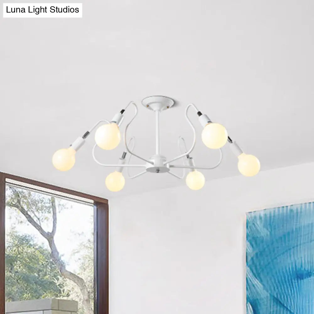 Modern Iron Spider Flush Mount Lamp - 6 Bulbs White/Red Semi Ceiling Light For Living Room