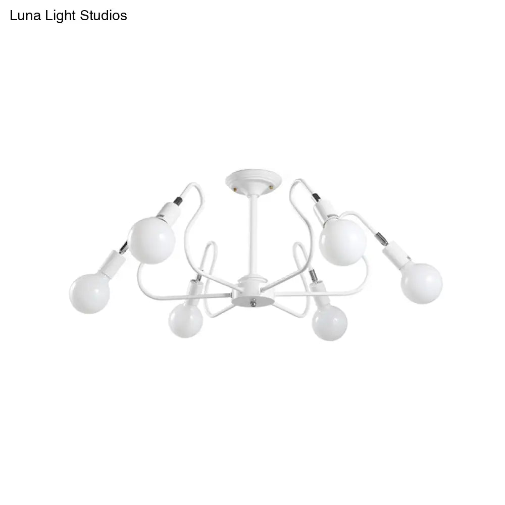 Modern Iron Spider Flush Mount Lamp - 6 Bulbs White/Red Semi Ceiling Light For Living Room