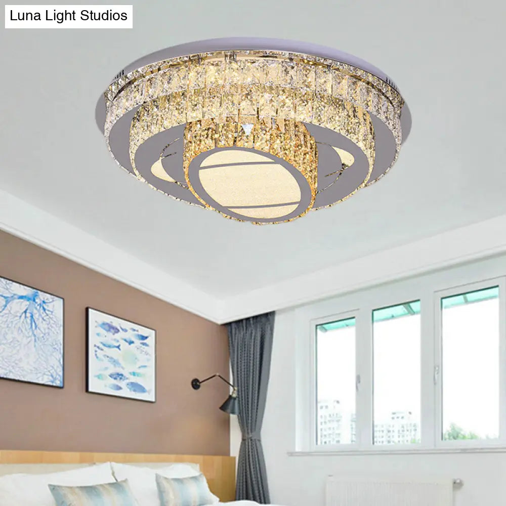 Modern Led Ceiling Lamp: Stainless - Steel Flushmount With Elegant Crystal Design