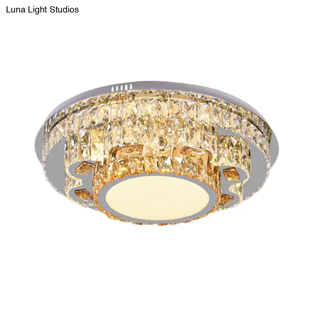 Modern Led Ceiling Lamp: Stainless - Steel Flushmount With Elegant Crystal Design